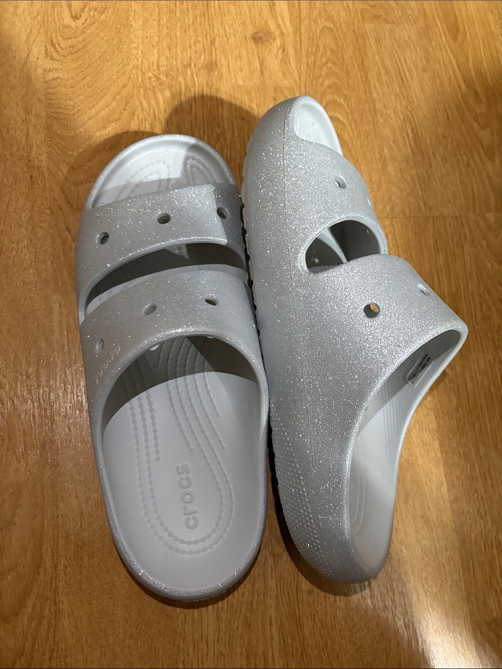 CROCS Adults Silver Glitter Slide Sandals